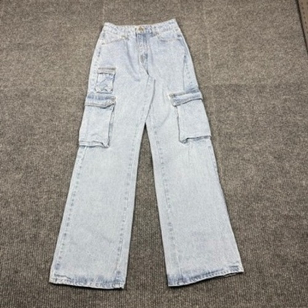 Ban.jara Light Wash Cargo Utility Y2K Womens Jeans Straight Leg Size 1/24